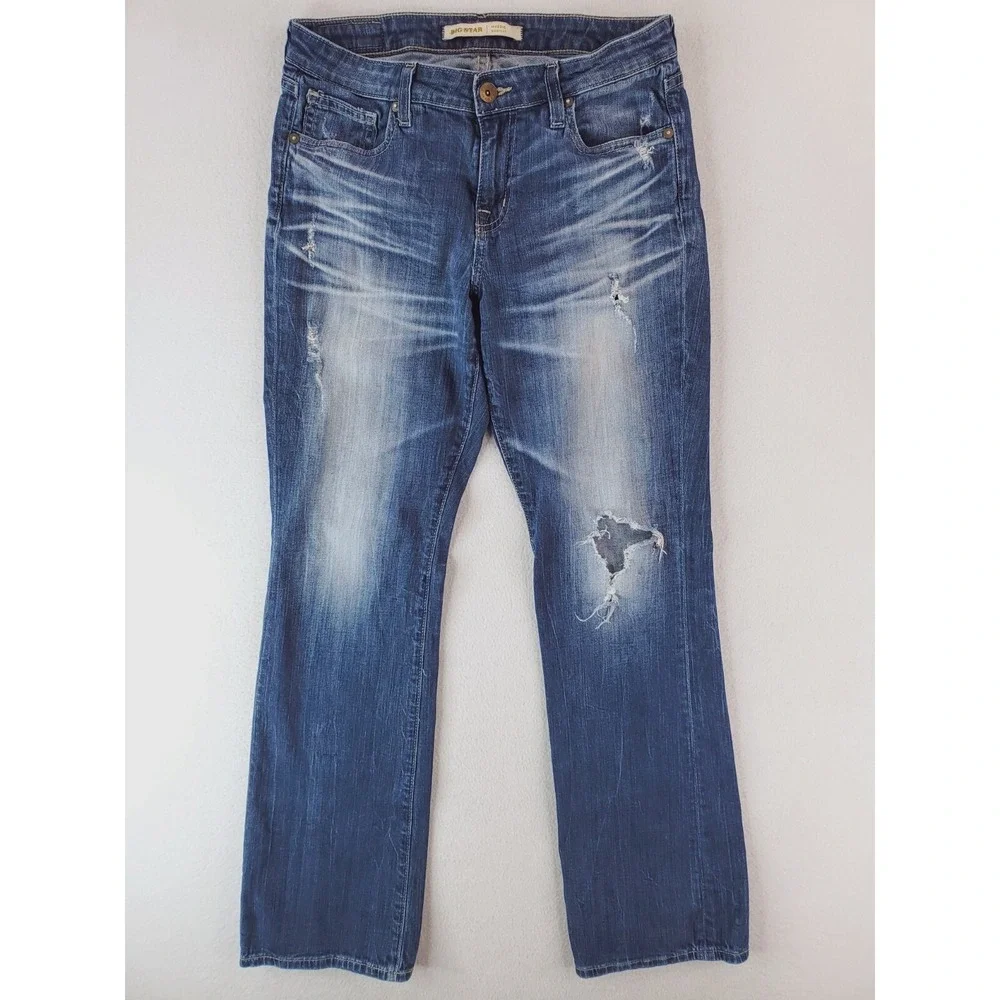 Big Star Jeans Womens 26‎ Maddie Bootcut Y2K Low Rise Distressed Stretch Denim